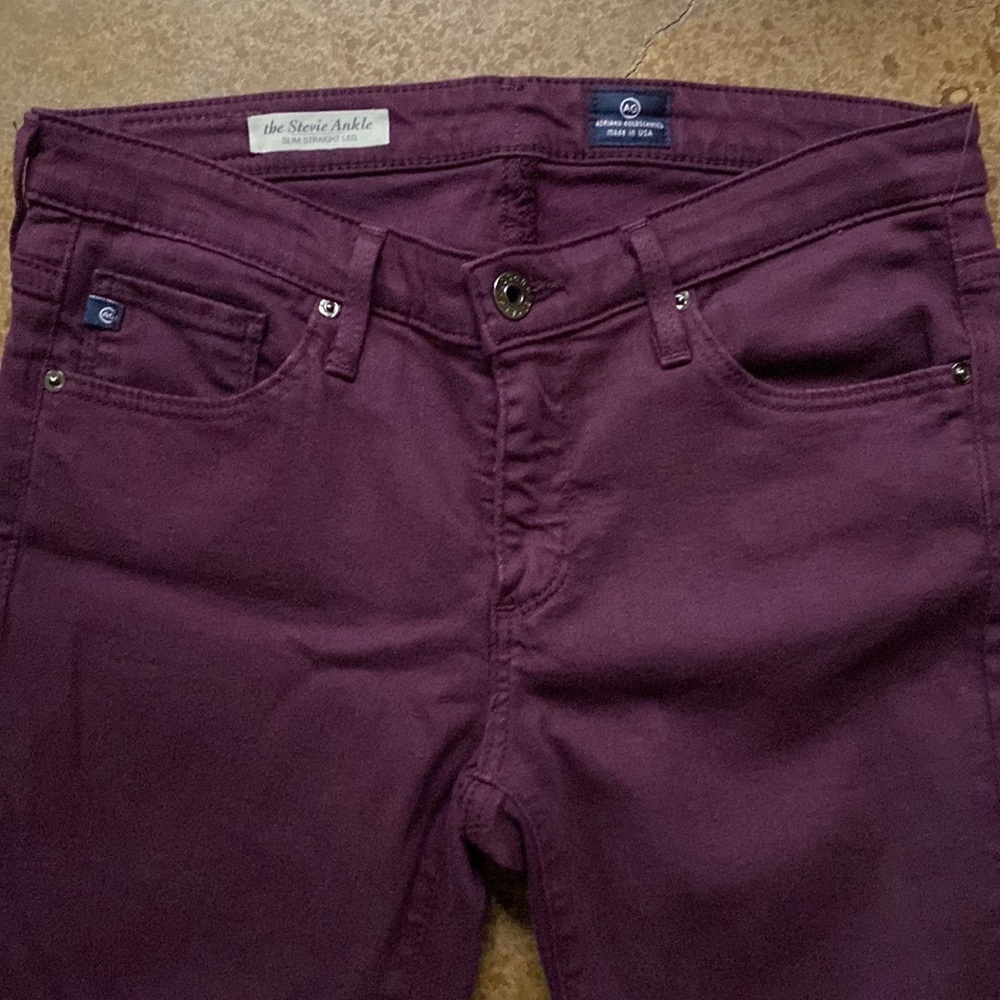 ADRIANO Goldschmied AG the Stevie Ankle slim straight‎ leg burgundy jean pants
